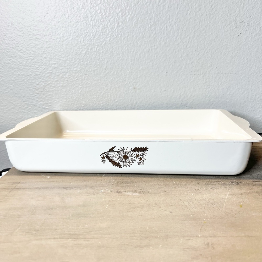 Vintage Tara Products Microwave‎ Baking Dish Crèam w/ Floral Brown 13.5"x7.5"